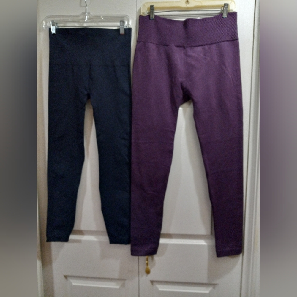 SPANX Kids/Teens/Adults Black and Plum Leggings, Set of 2